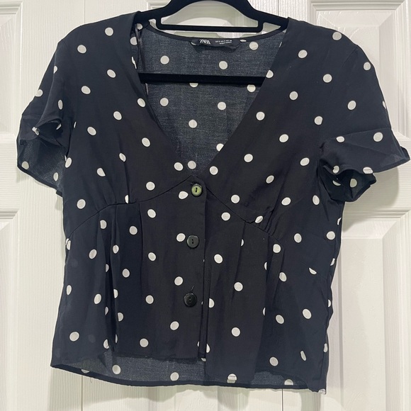Zara • NWOT Black and White Polka Dot Cropped Blouse Size Small - Picture 1 of 5